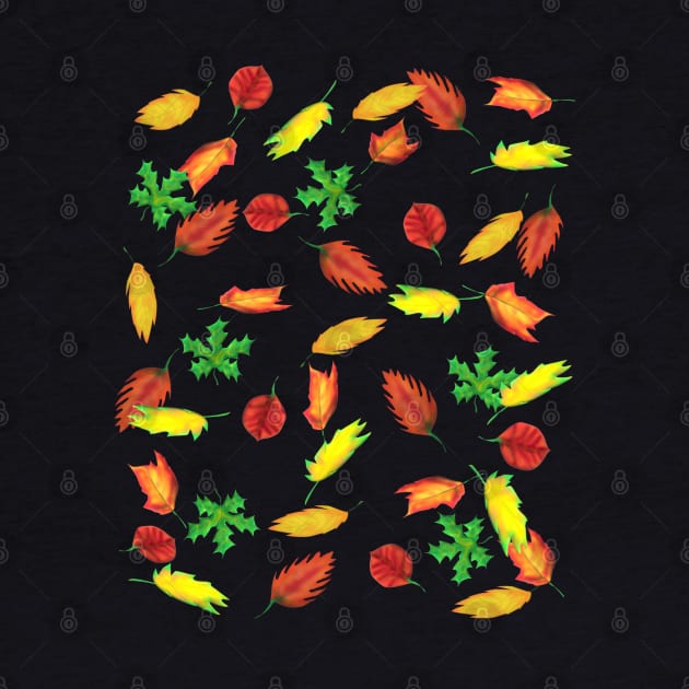 Loose Fall Leaves (Black Background) by Art By LM Designs 